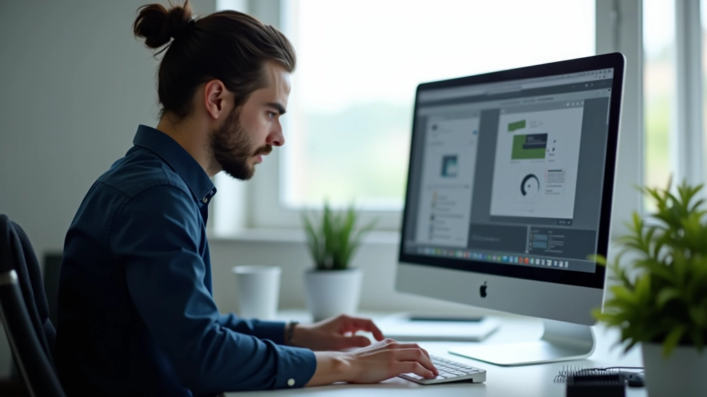 Grafik tasarımcı, bilgisayar ekranında tasarım yapıyor, modern tasarım ofisinde çalışıyor