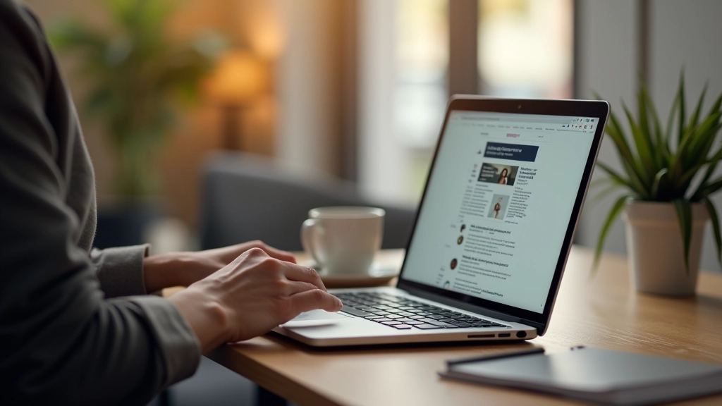 Bilgisayarında e-posta ve haber kaynakları görüntüleyen kişi, modern ofis ortamında